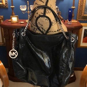 Michael Kors black snakeskin purse silver hardware